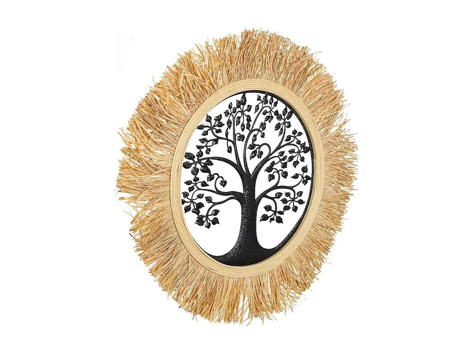 Spiegel aus Metall und braunem Bast, D62x1,5h cm