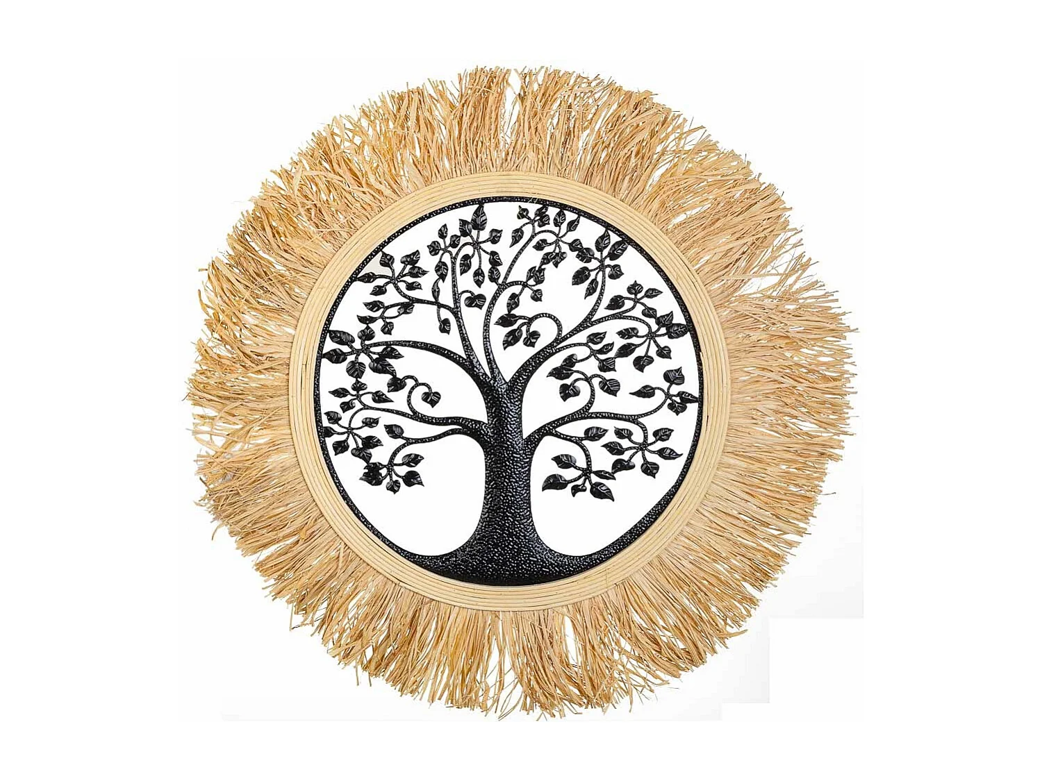 Miroir en métal et raphia marron d62x1,5h