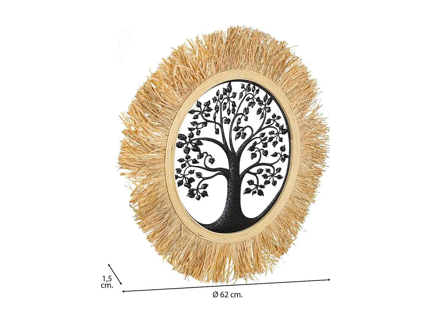 Miroir en métal et raphia marron d62x1,5h