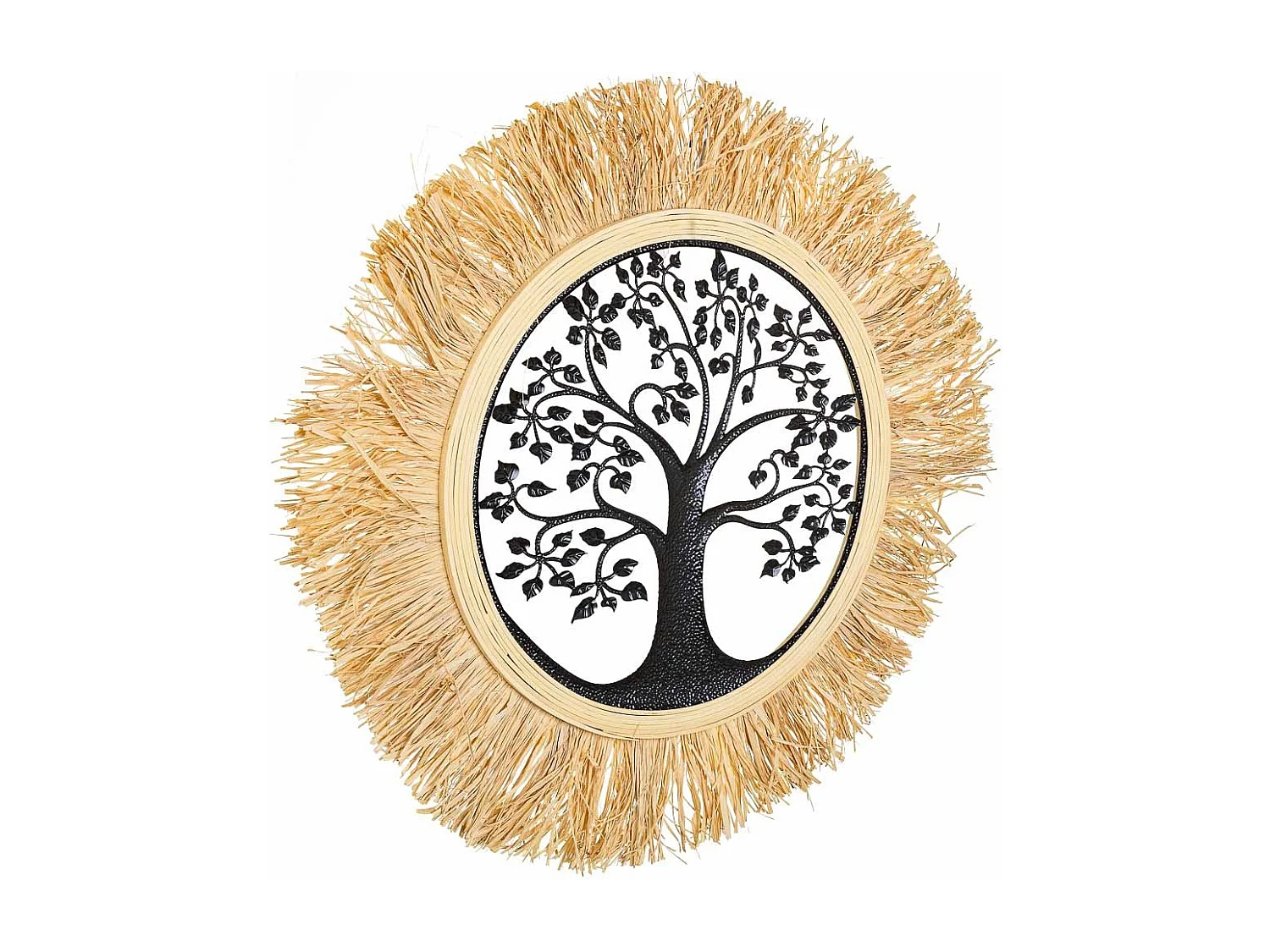 Miroir en métal et raphia marron d62x1,5h