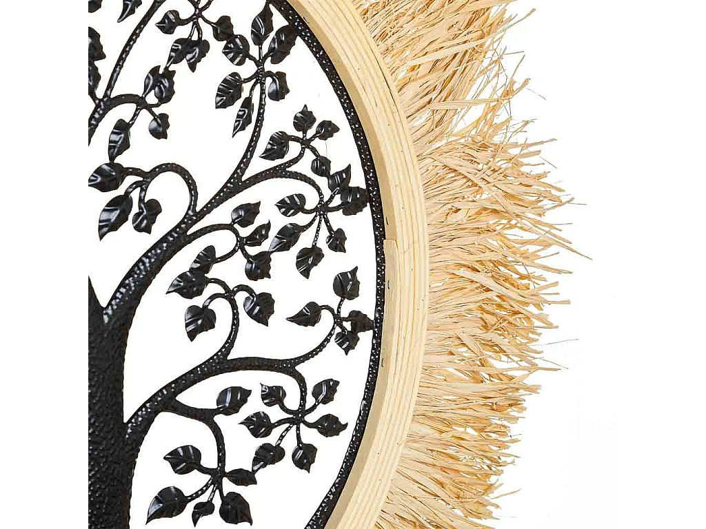 Specchio in metallo e rafia marrone d62x1,5h