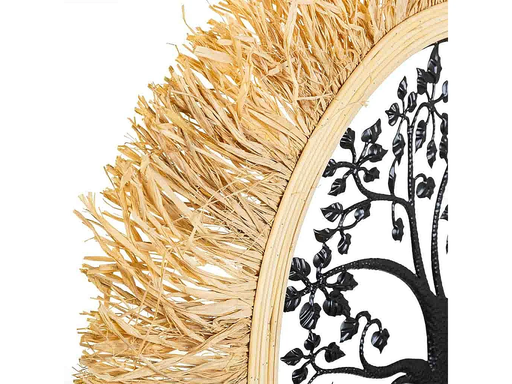 Specchio in metallo e rafia marrone d62x1,5h