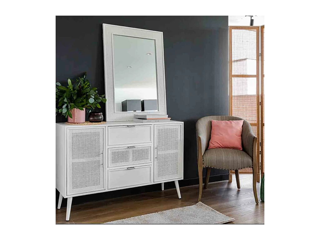 Miroir en bois et treillis blanc 70x2.5x100h