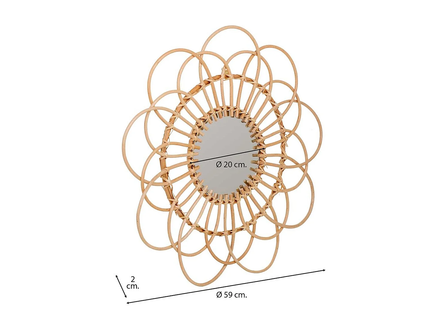 Specchio in bambù marrone d59/20x02h