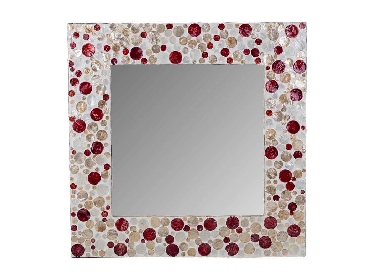 Quadratischer Holzspiegel mit braunem Capiz-Finish, 52 x 52 x 03 cm