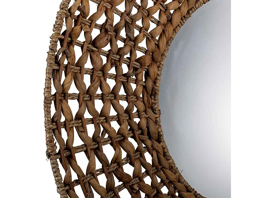 Espelho redondo de rattan marrom 61x61x03