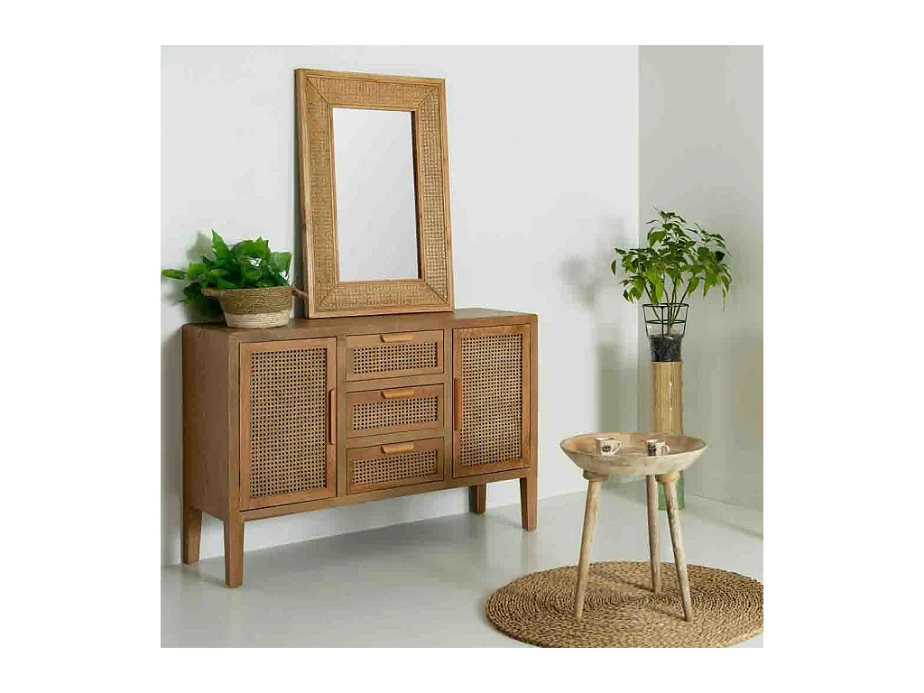 Miroir mural en bois et grille marron 60x04x90h
