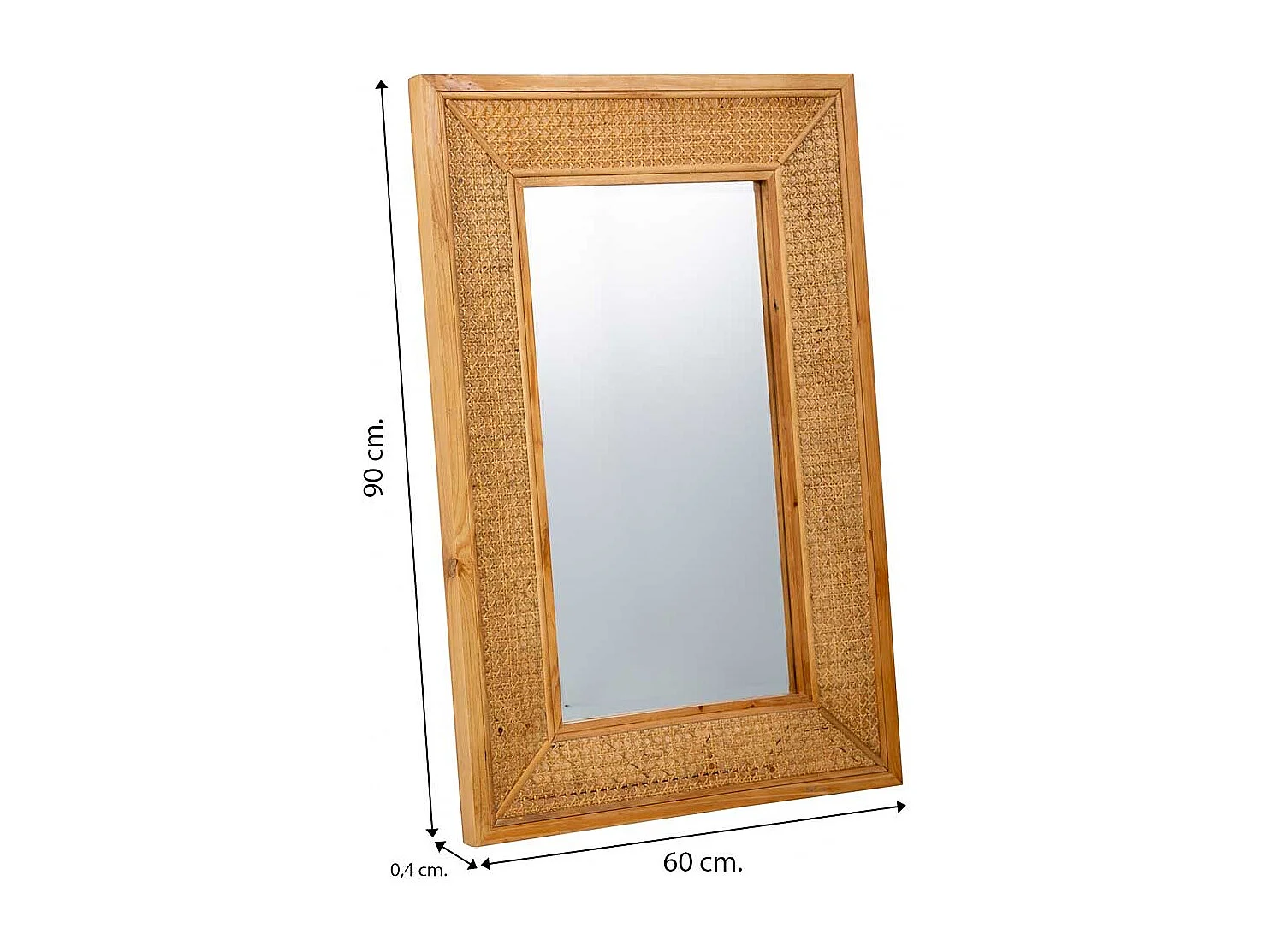 Espelho de parede em malha de madeira e marrom 60x04x90