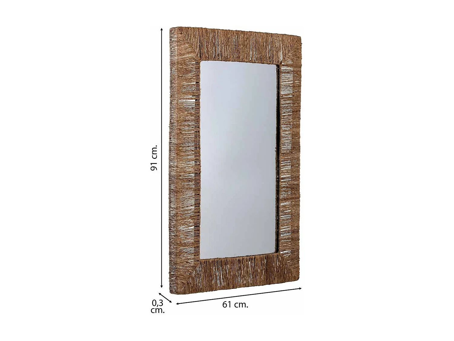 Miroir rectangulaire en jute marron 91x61x03h