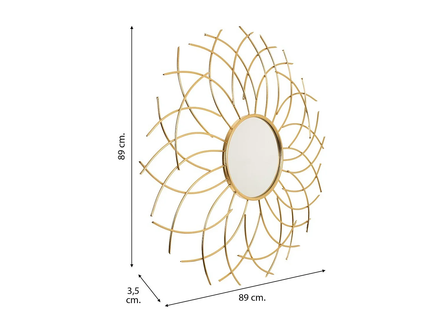 Specchio in metallo dorato 89x3,5x89h