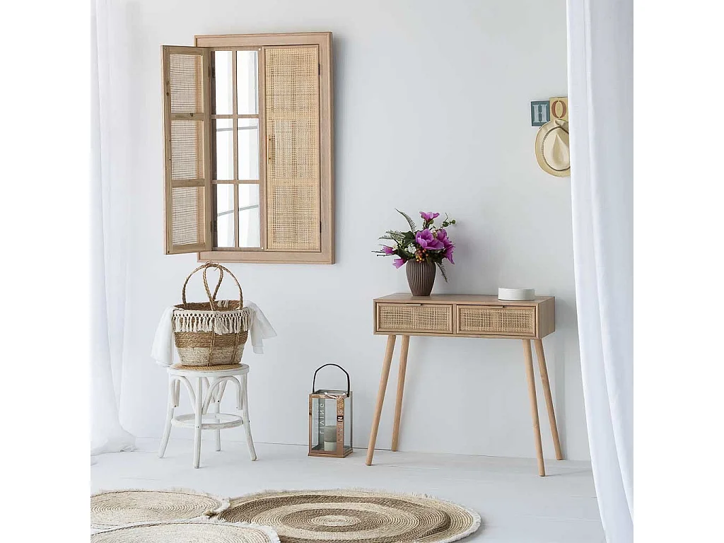 Specchio con struttura in legno e rete marrone 73,5x5x118h