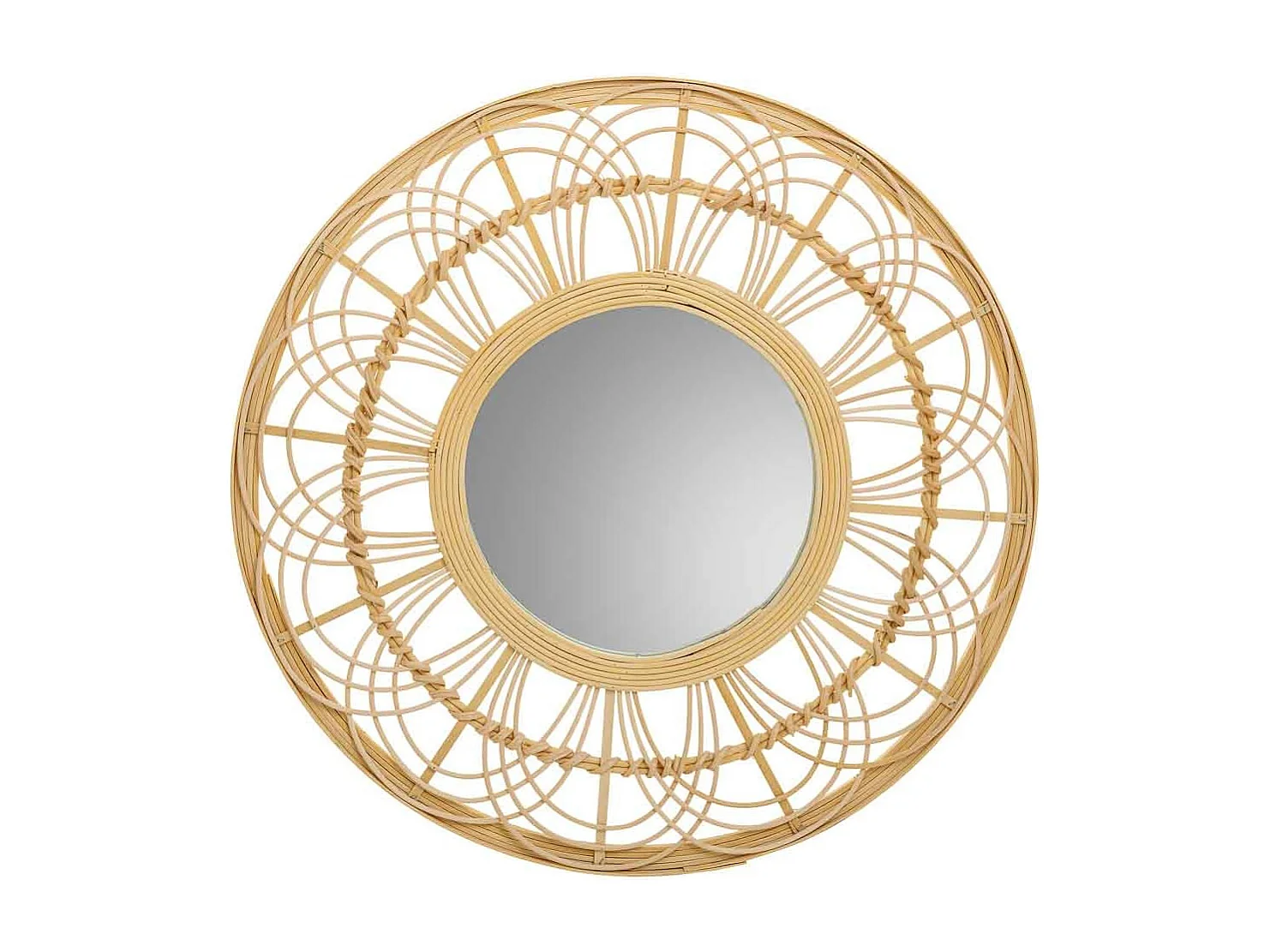 Espelho marrom de rattan e bambu d55.5x2