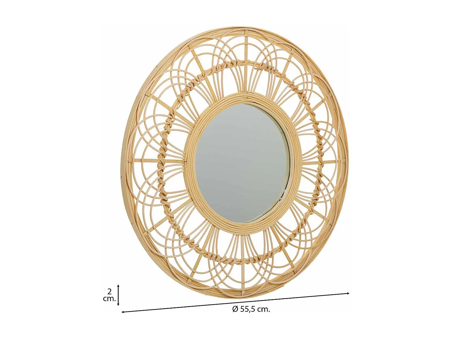 Espelho marrom de rattan e bambu d55.5x2