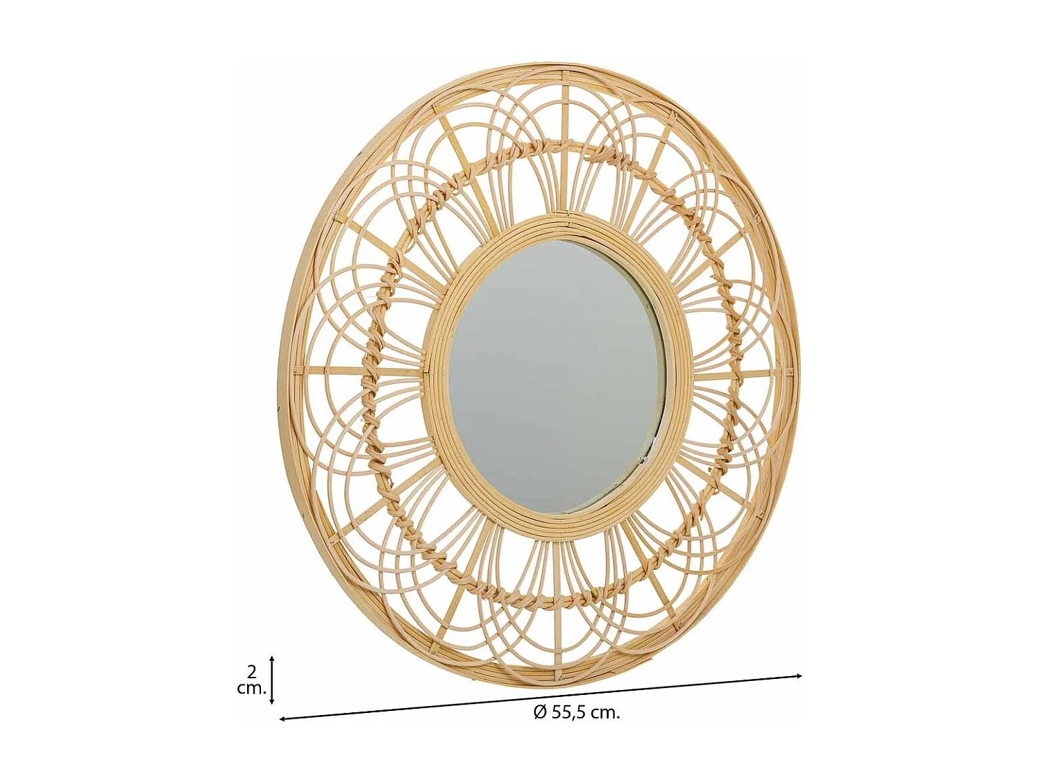 Brauner Spiegel aus Rattan und Bambus, T55,5 x 2 H cm