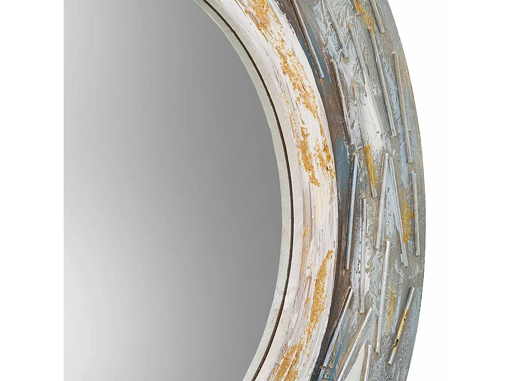 Espejo redondo de madera con relieve azul d90x2