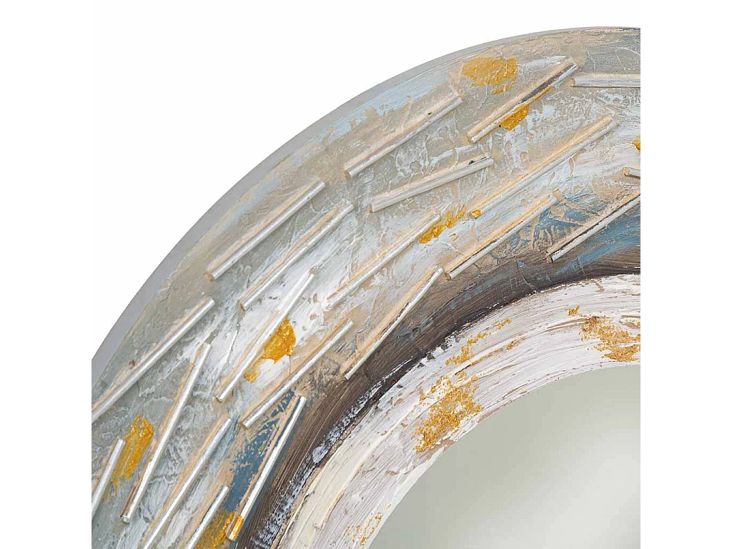 Espejo redondo de madera con relieve azul d90x2