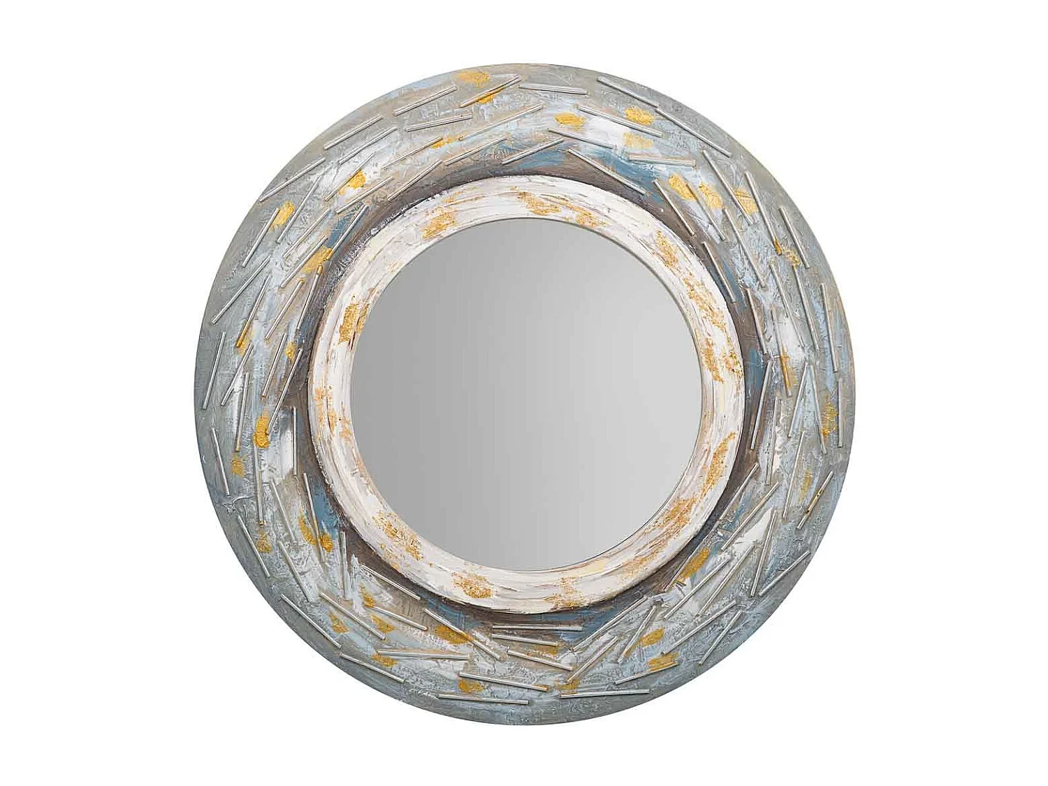 Specchio rotondo in legno con rilievo blu d90x2h