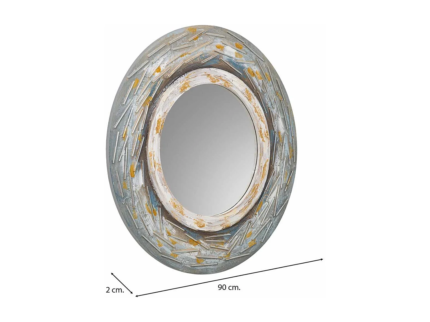 Specchio rotondo in legno con rilievo blu d90x2h