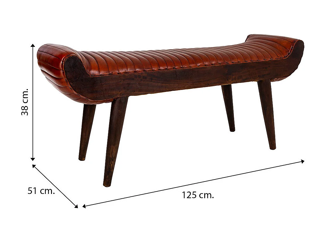 Banc en cuir marron 125x51x38h