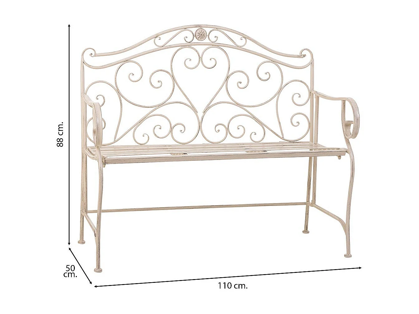 Banco de ferro forjado branco 110x50x88