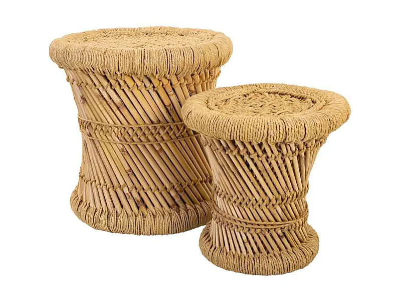Set 2 Taburetes De Bambu Y Cuerda Natural