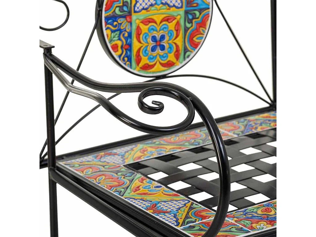 Banco em mosaico preto e ferro forjado 110x50x88