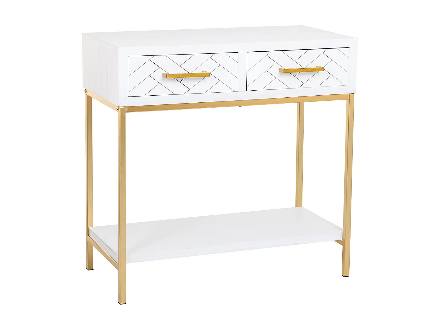 Halmeubel met 2 lades in hout en wit en goudkleurig metaal, biedt een unieke stijl en comfort