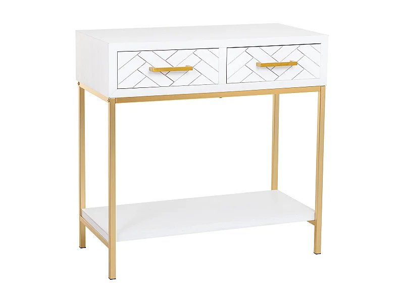 Halmeubel met 2 lades in hout en wit en goudkleurig metaal, biedt een unieke stijl en comfort