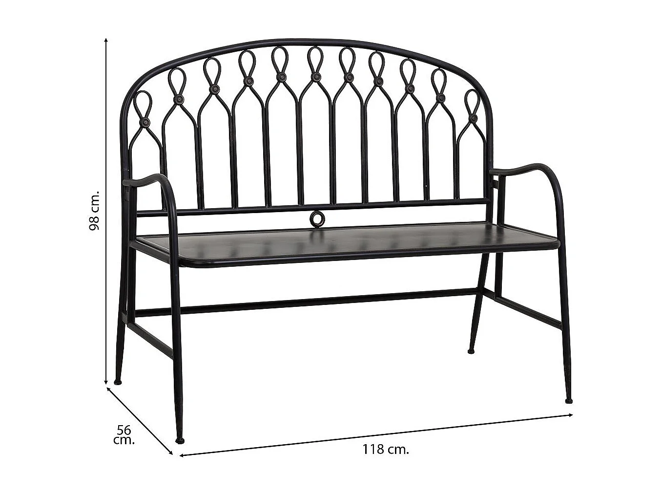 Banc en métal noir 118x56x98h