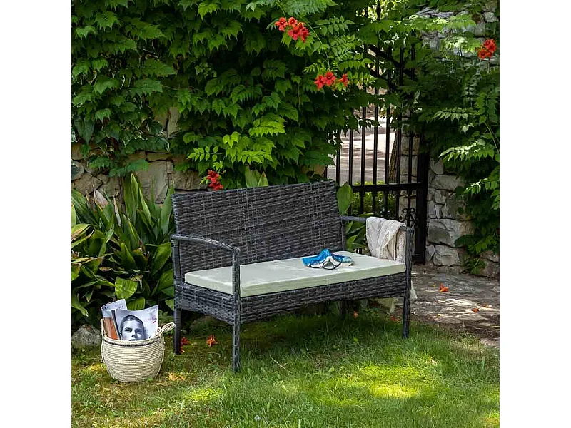 Banc en rotin gris 110x55x85h cm