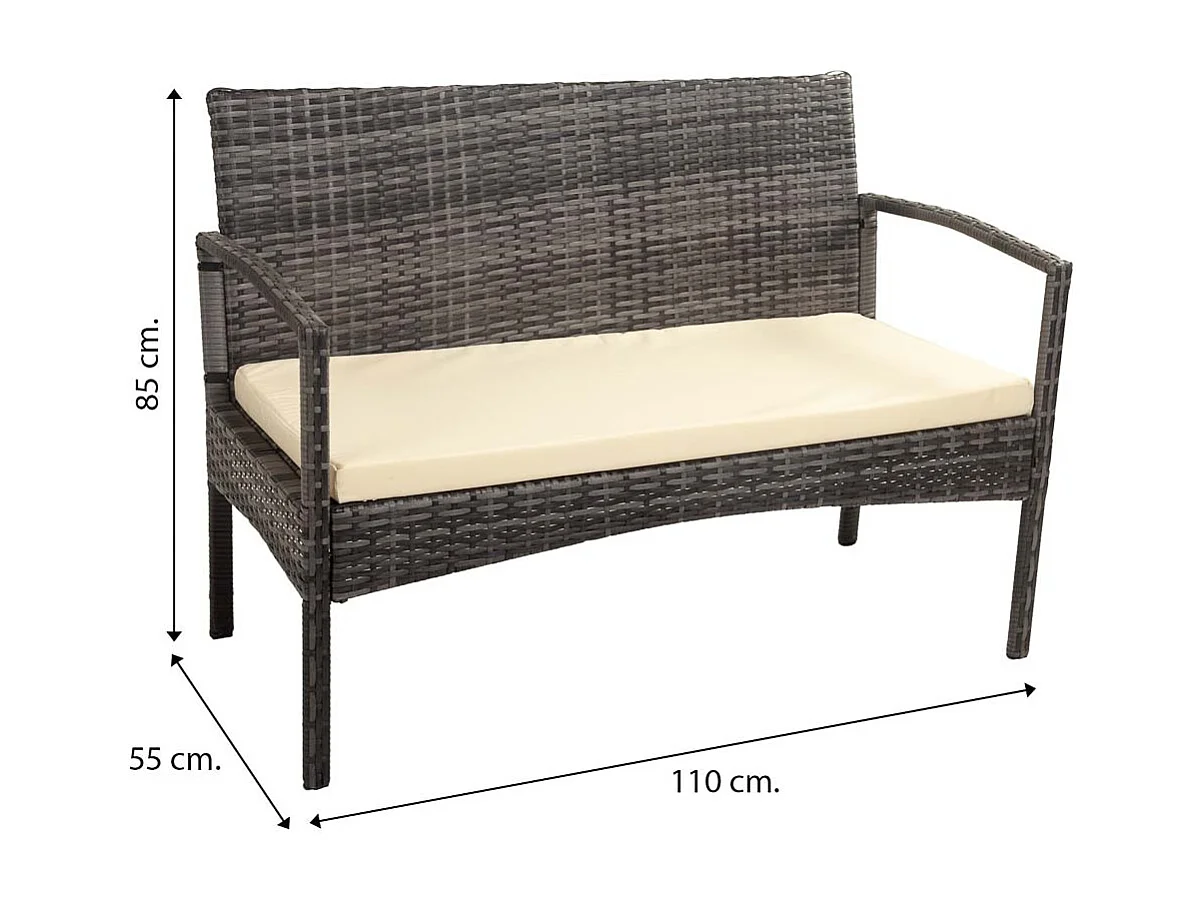 Banc en rotin gris 110x55x85h cm