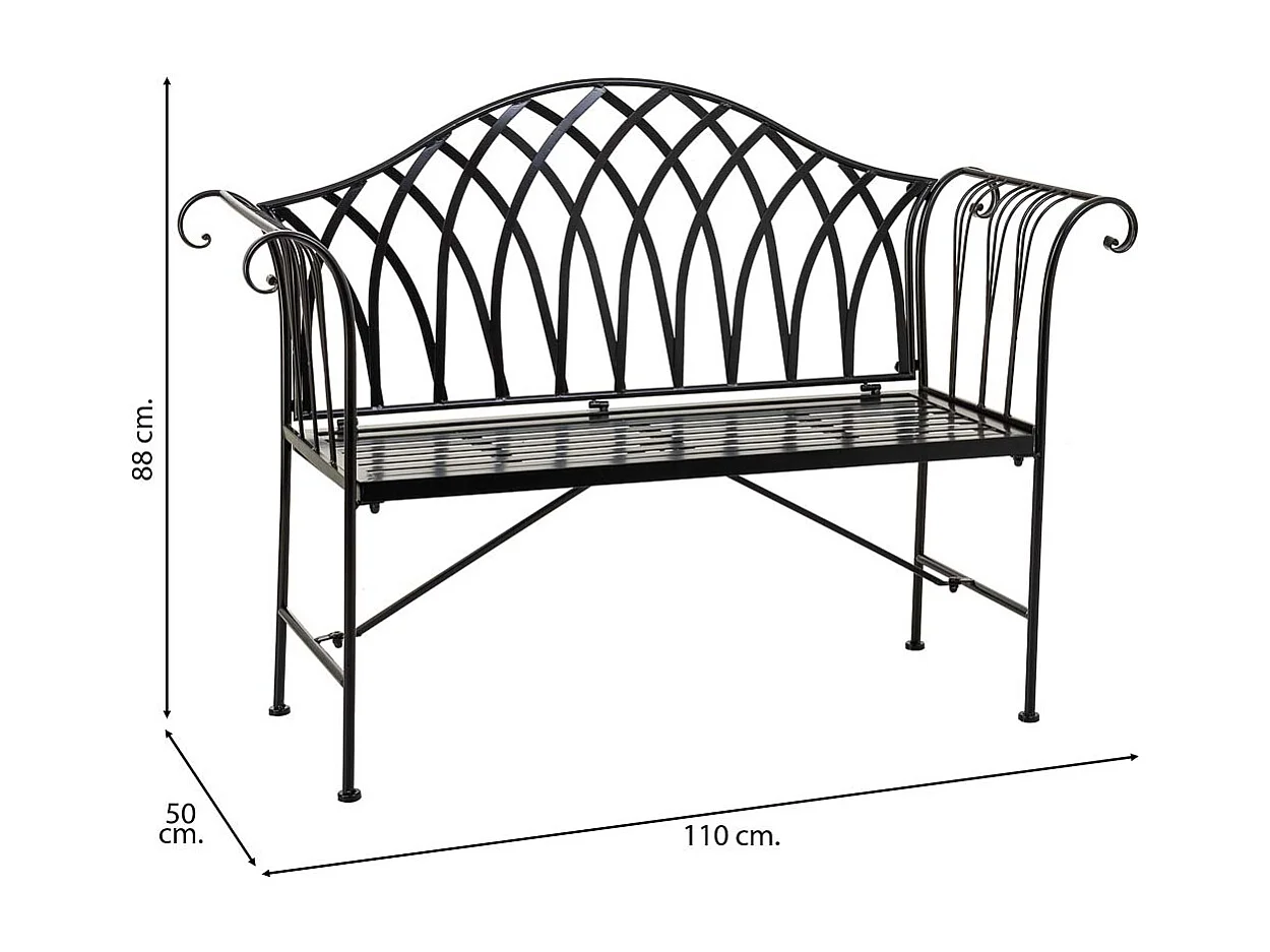 Banc en fer forgé noir 110x50x88h
