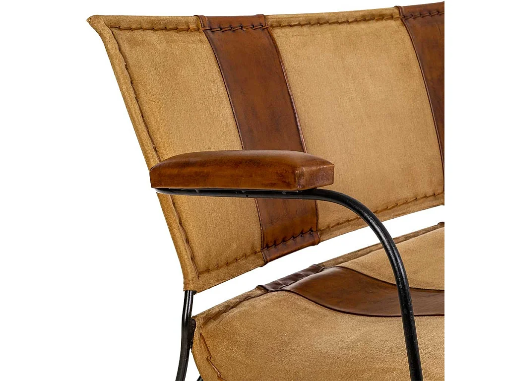 Banc en métal et cuir marron 127x71x76h