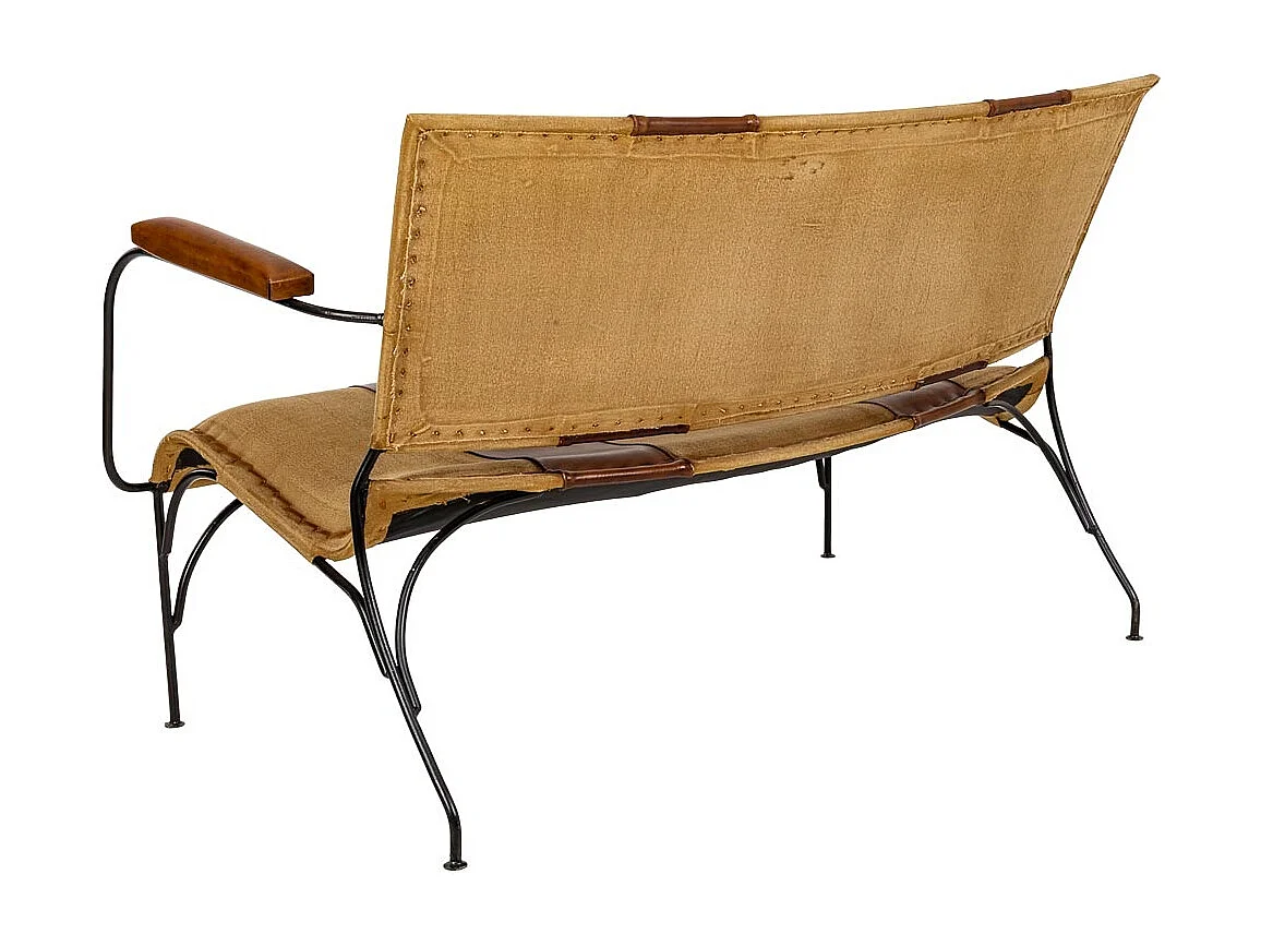 Banc en métal et cuir marron 127x71x76h