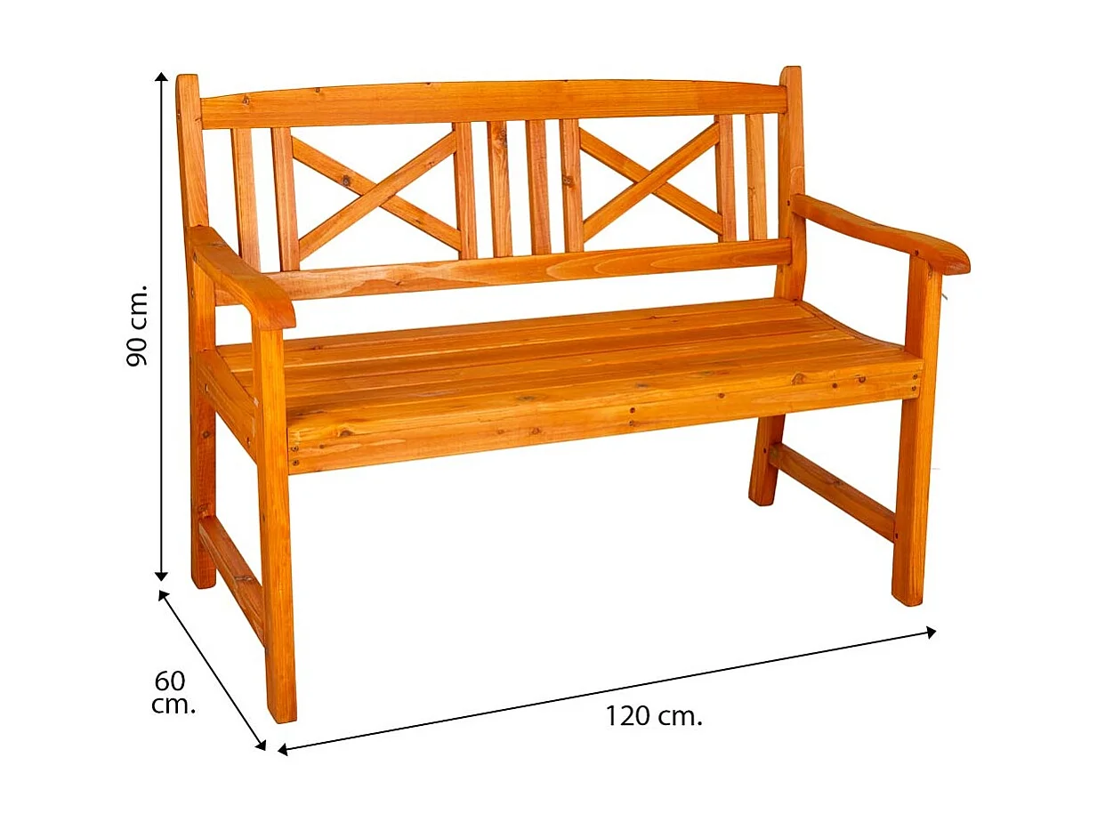 Orangefarbene Holzbank 120x60x90h cm