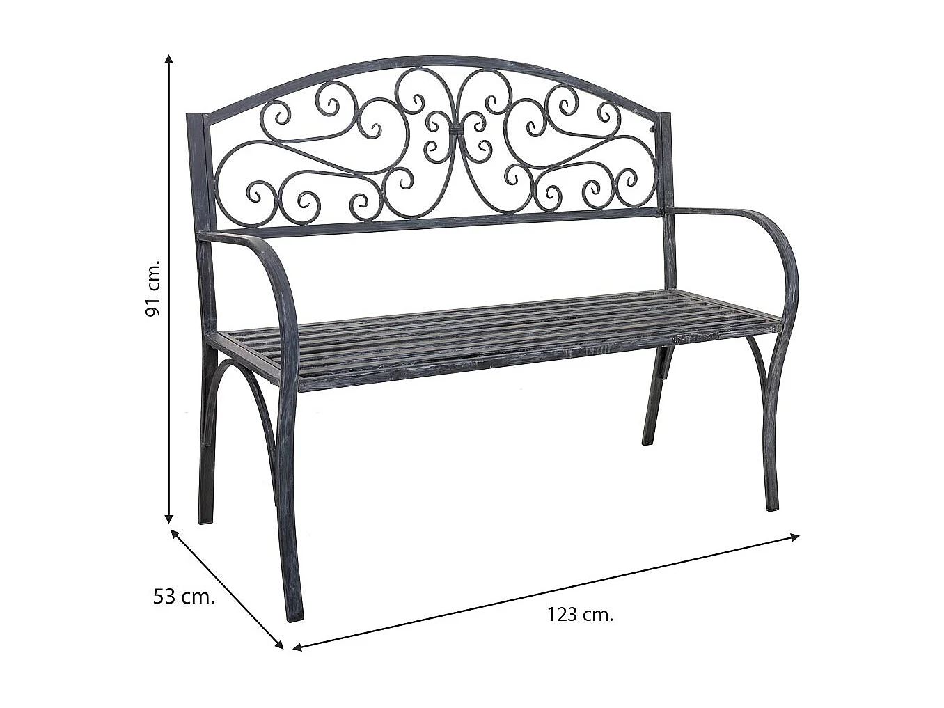 Banc en métal gris 123x53x91h