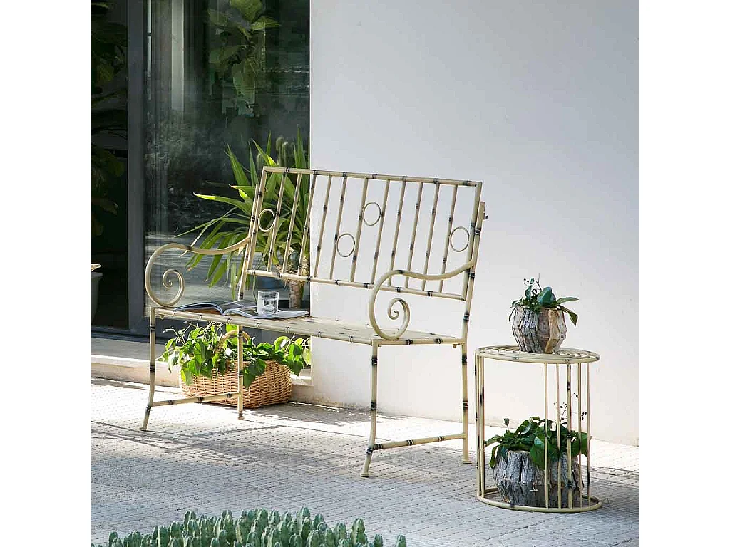 Banc en métal jaune 126x50x92h