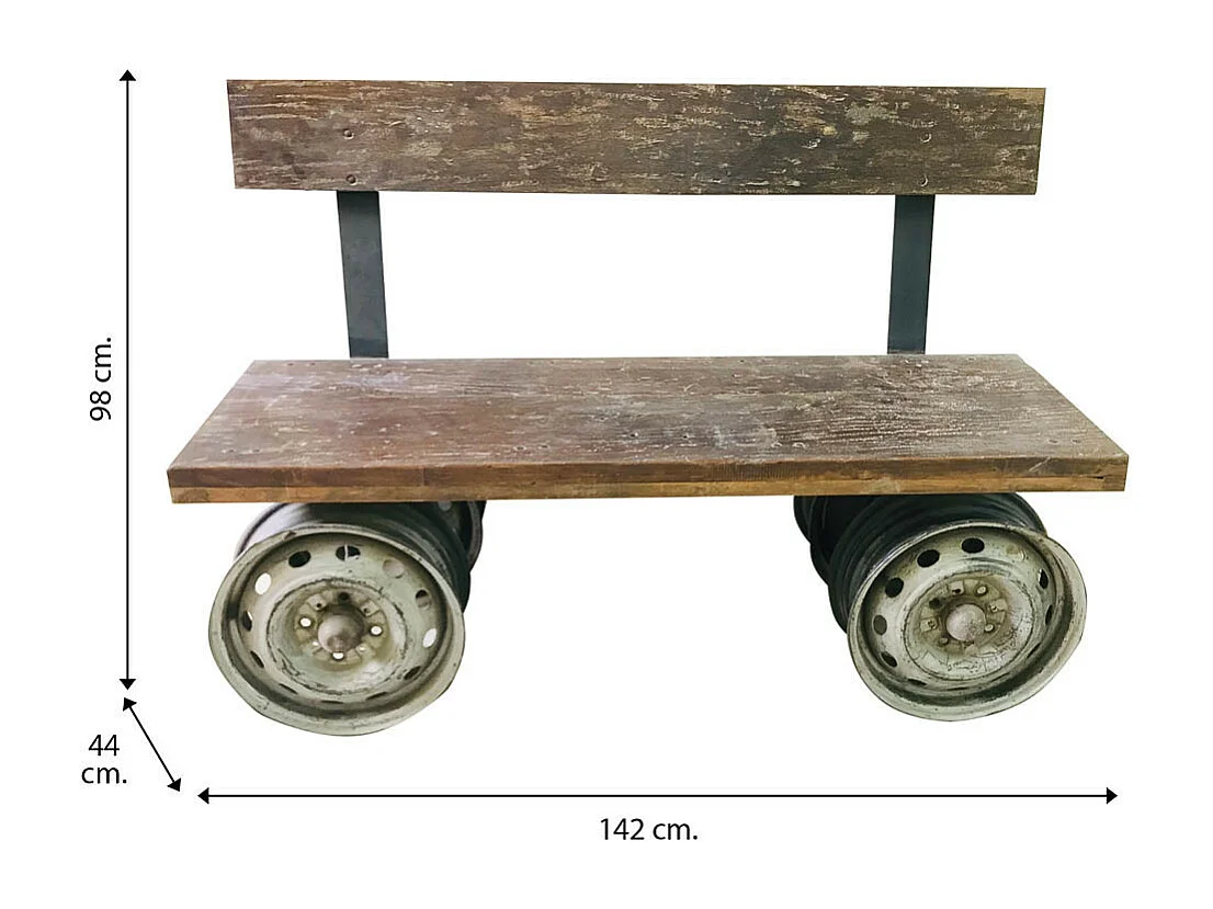 Braune Holz- und Metallbank 142x44x98h cm