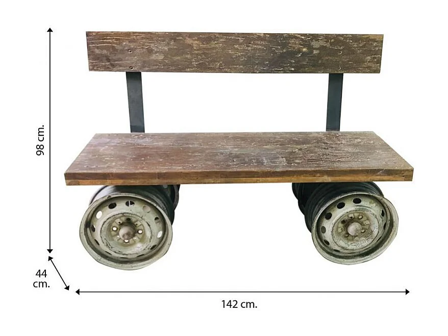 Braune Holz- und Metallbank 142x44x98h cm