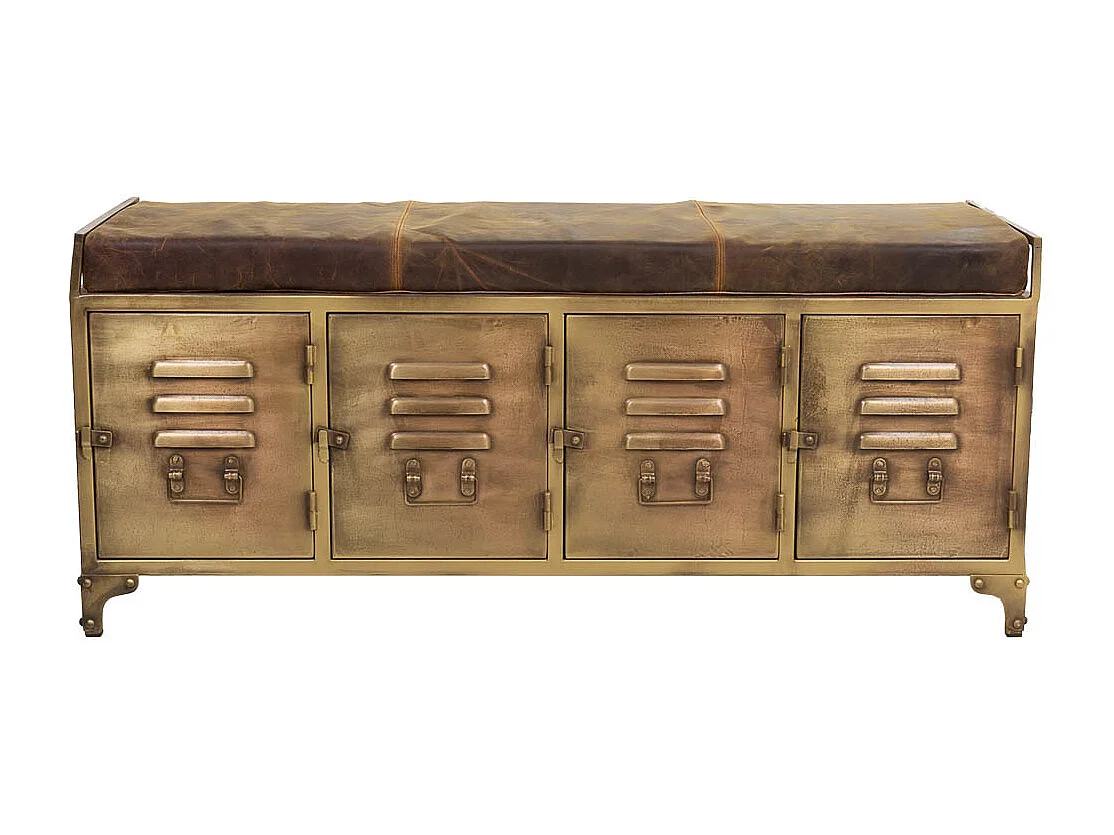 Banco de metal e couro marrom 120x40x51