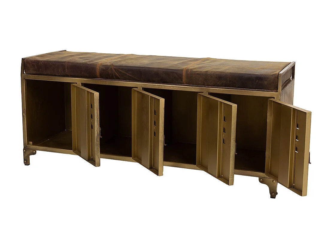 Banco de metal e couro marrom 120x40x51