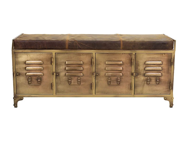 Banco de metal e couro marrom 120x40x51