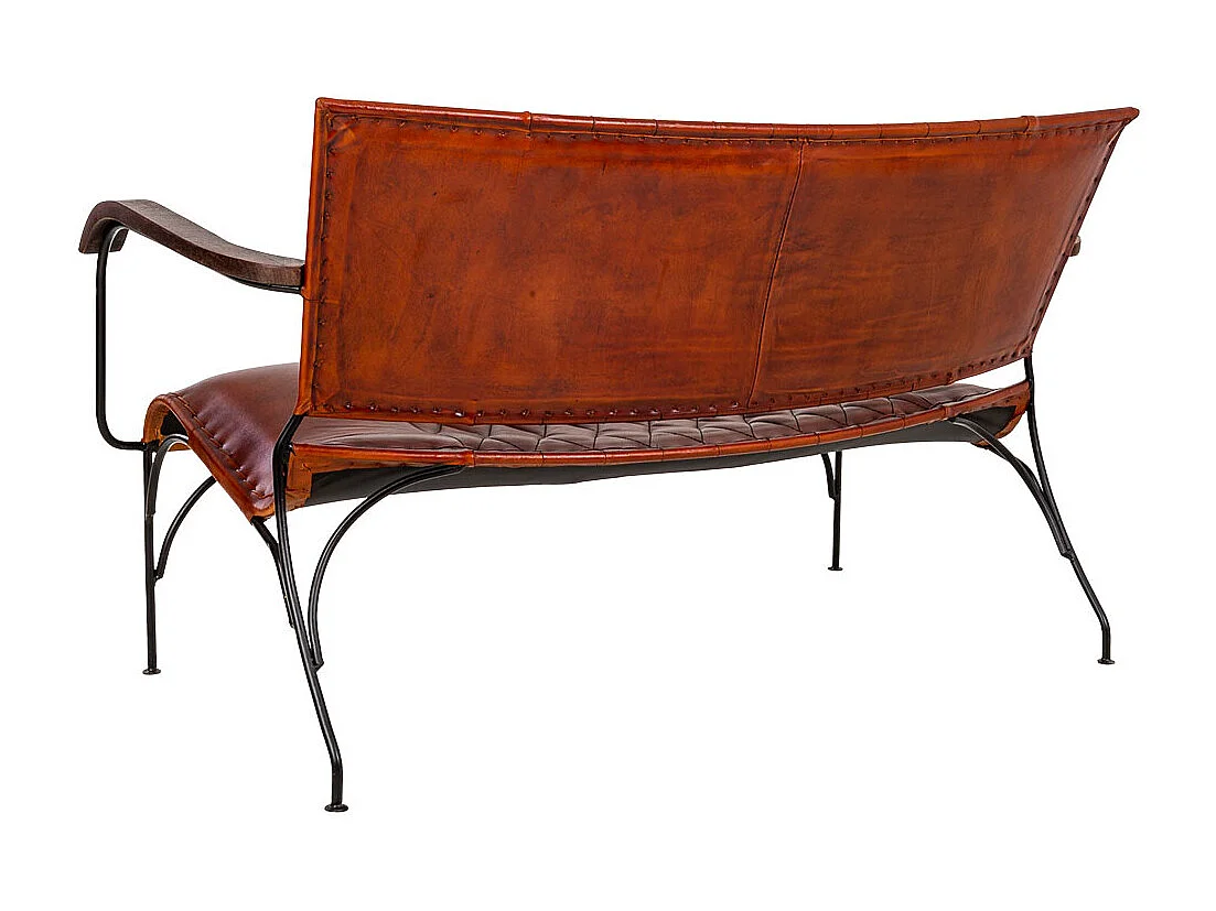 Bank aus Metall und braunem Leder, 127 x 71 x 76 h cm