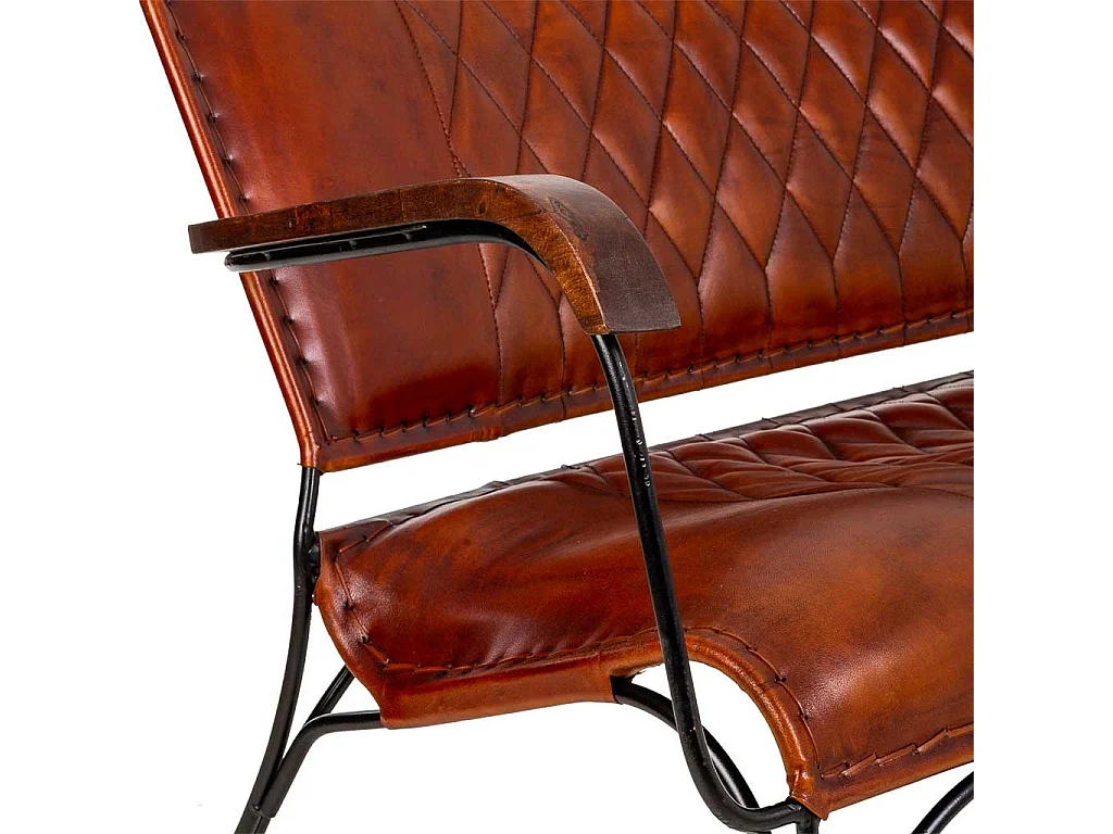 Bank aus Metall und braunem Leder, 127 x 71 x 76 h cm