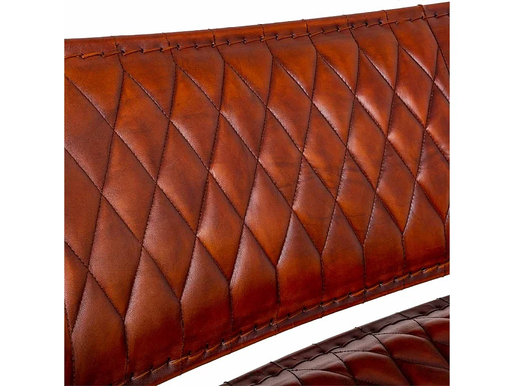 Bank aus Metall und braunem Leder, 127 x 71 x 76 h cm