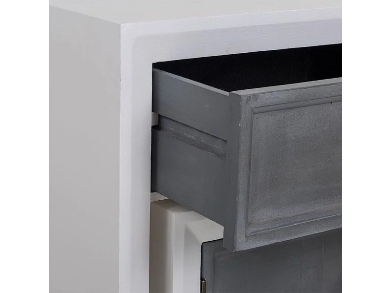 Haltafel en twee houten krukken in witte en grijze lak, 3-delige set met unieke stijl en comfort