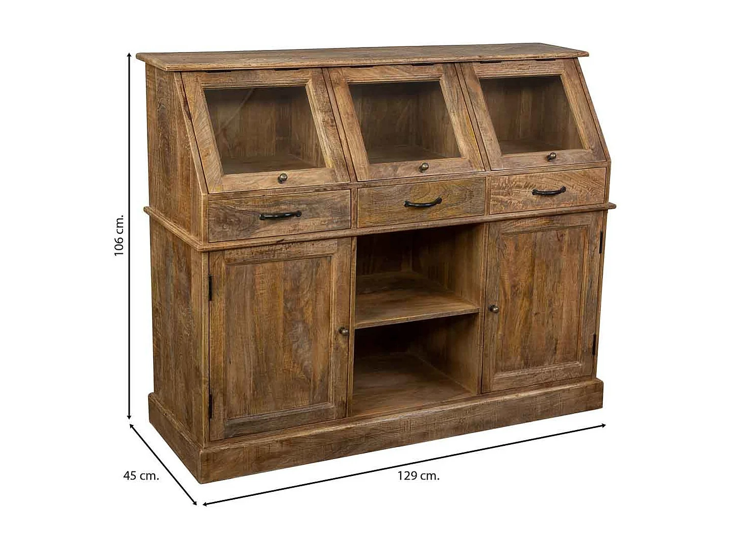 Buffet en bois vieilli marron 129x45x106h