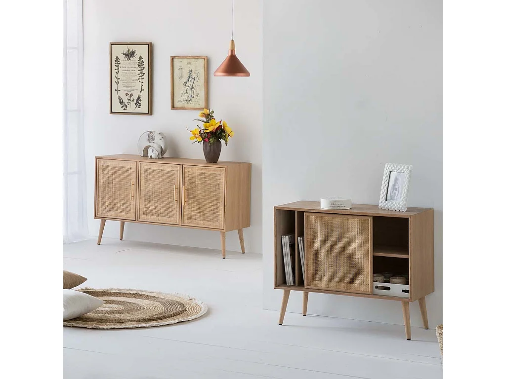 Aparador de madeira e malha marrom 120x41,5x71