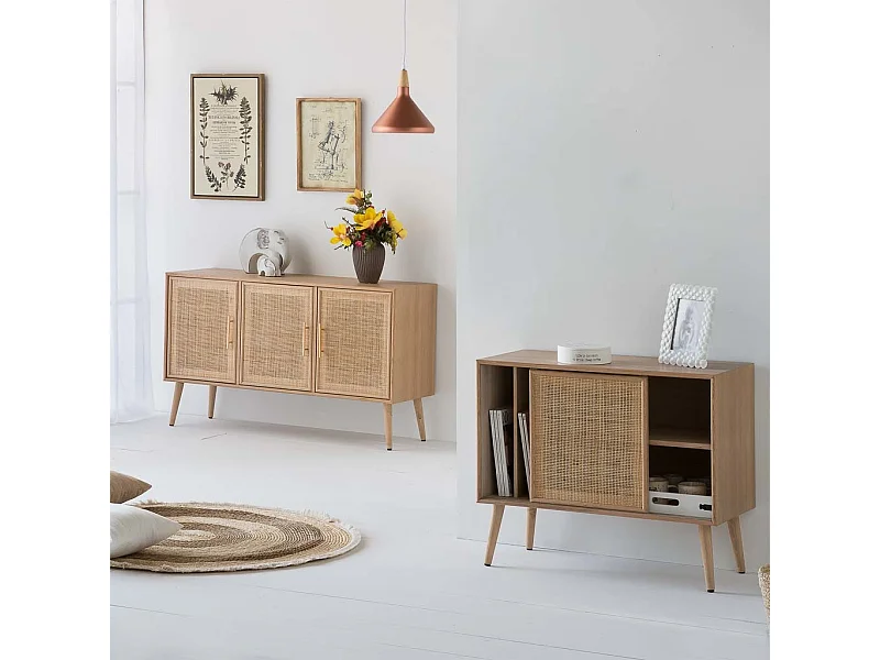 Aparador de madeira e malha marrom 120x41,5x71