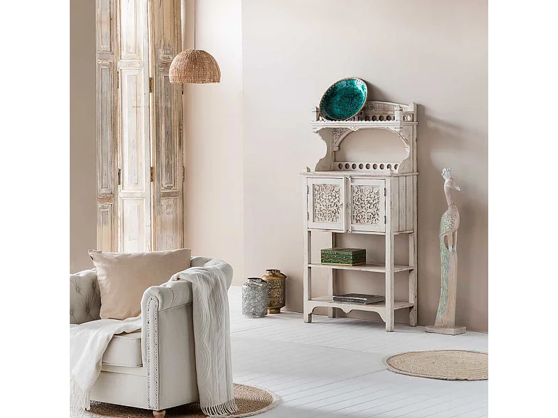 Buffet en bois artisanal blanc 75x35x150h